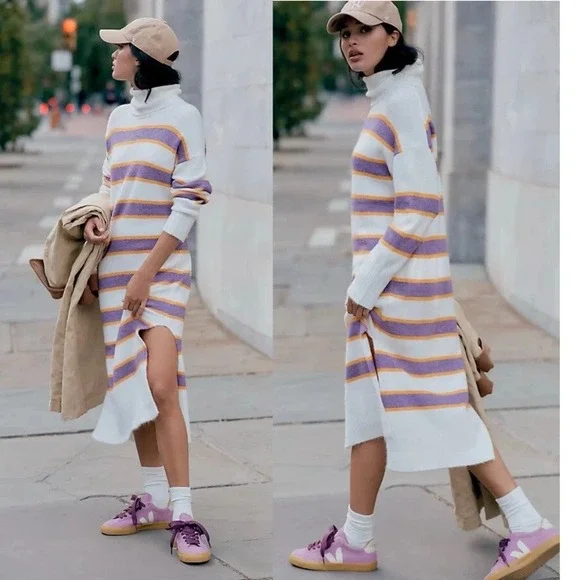 Anthropologie Daily Practice Karigan Midi Sweater Dress XL Striped Turtleneck - Picture 1 of 9